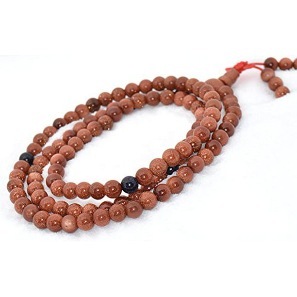 Blue Goldstone Mala Prayer Beads Tassel Necklace 108 Mala Beads